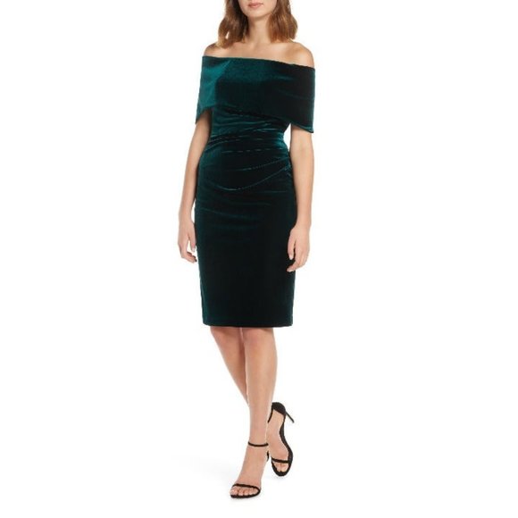 green velvet dress off the shoulder